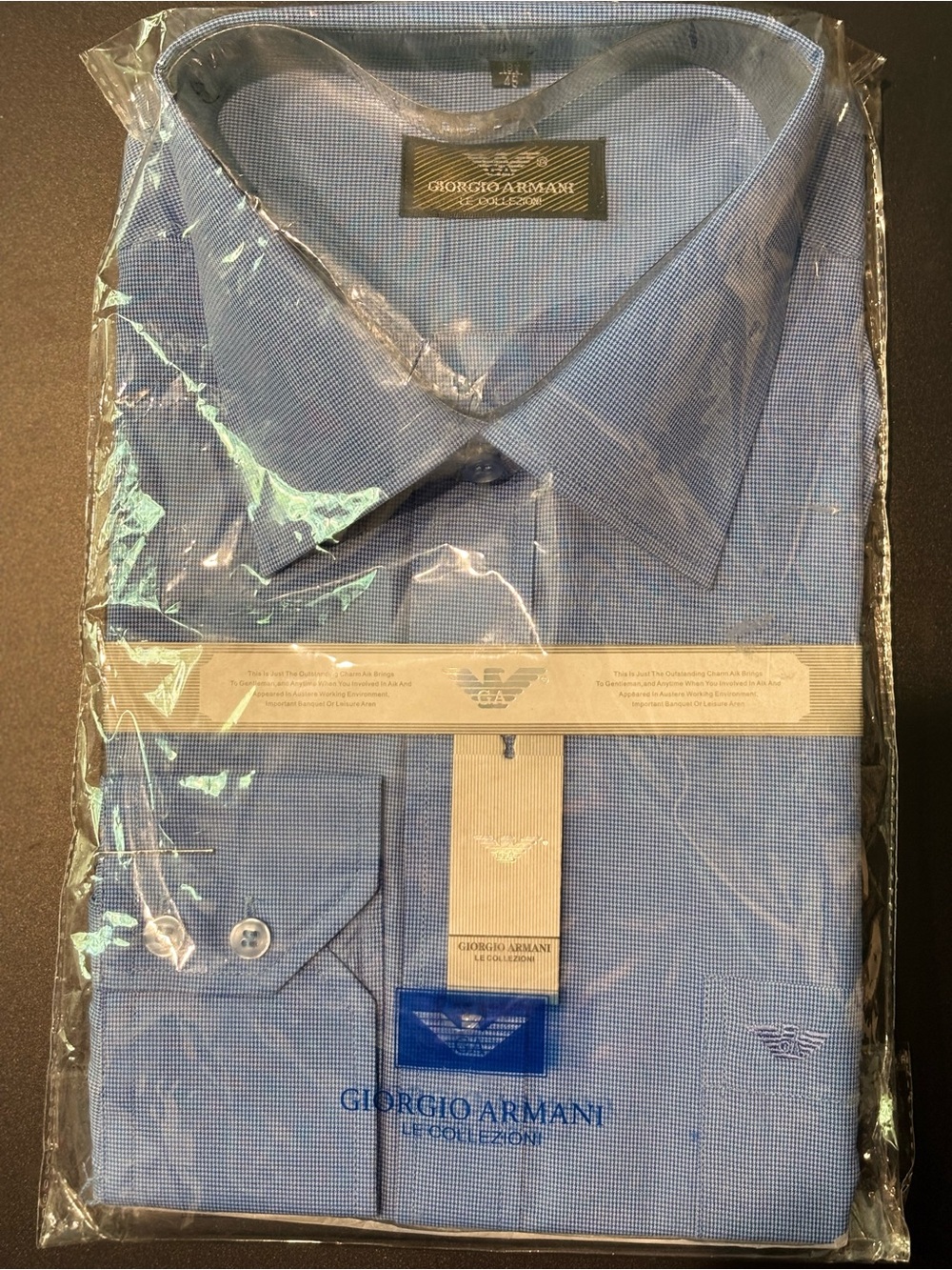 Giorgio Armani Light Blue Micro-Check Dress Shirt